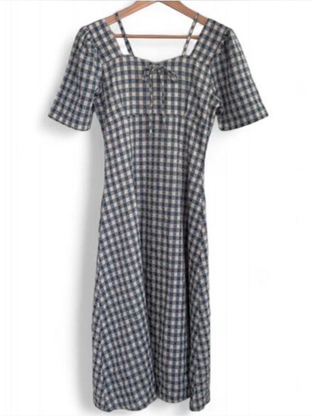 Blue Gingham Cottagecore Square Neck Coquette Summer Romantic Prairie Dress M